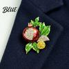 Sparkling Rhinestone Brooch Pin Enamel Color Oil Dripping Process Pomegranate