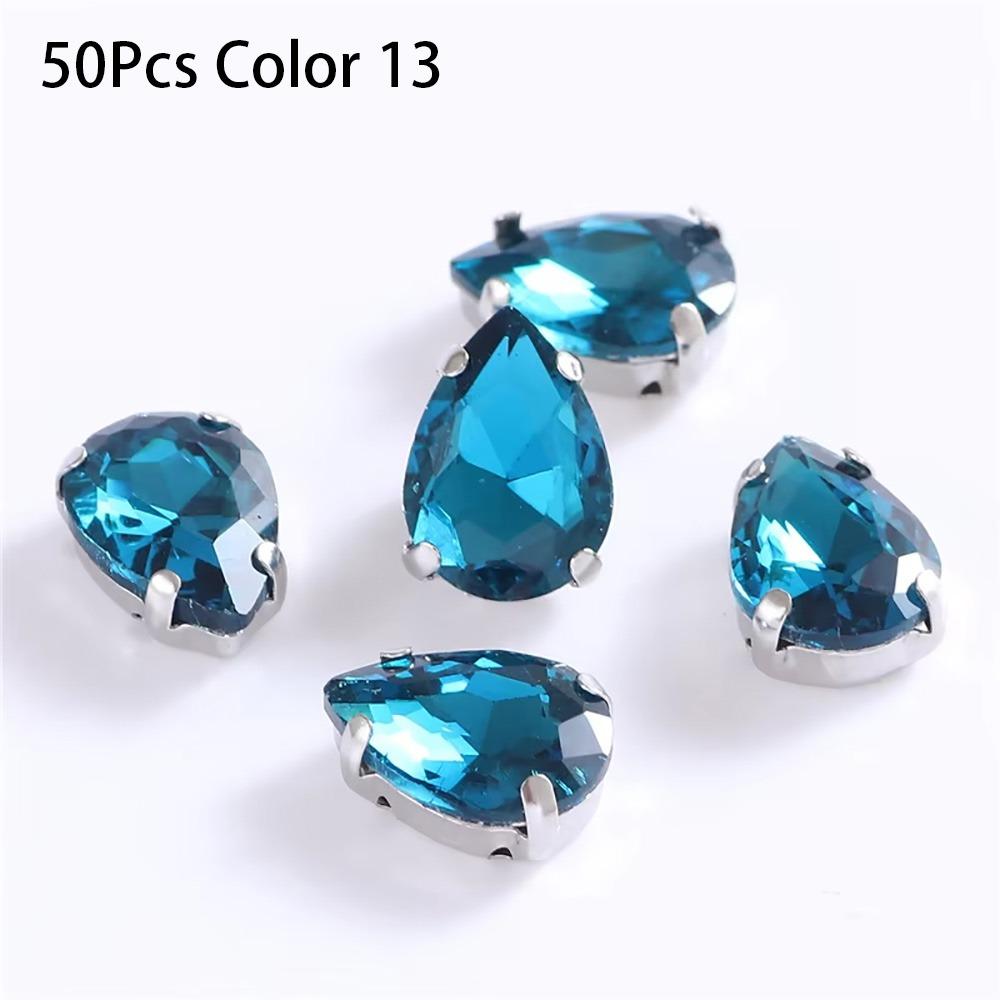 50Pcs/Pack Teardrop Shape Glitter Sewing Rhinestones Diamond Beads Ornament  For Needlework