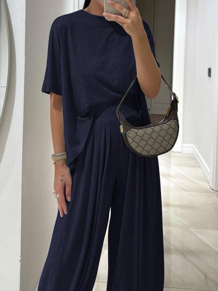 Ensemble Deux Pièces Pantalon Large Fluide pour Femmes 2025 - Professionnel Décontracté Coupe Ample avec Couleurs Unies