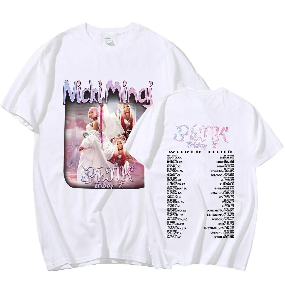 Nicki Minaj Pink Friday 2 World Tour T-shirt Unisex Moda Damska Hip Hop Krótki Rękaw Oversize T-shirty 100% Bawełna Przytulne T-shirty
