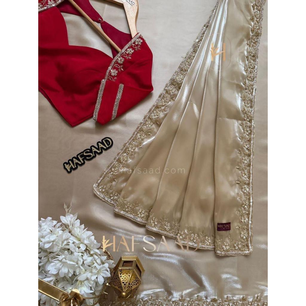 Neuer Launch – Leichter schicker Party-Saree mit Pailletten- und Kutdana-Handarbeit