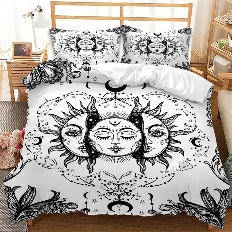 Sun and Moon King Duvet Cover Bohemian Style Celestial Bedding Set Microfiber Galaxy Stars Comforter Cover For Kids Girls Teens