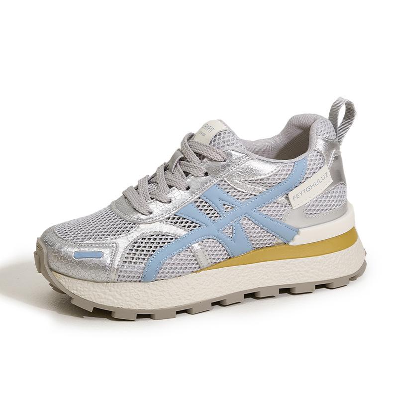 

Platform-soled German training shoes women s 2025 spring and summer new hollow mesh breathable sandals versatile Forrest Gump shoes inner height-inc 39 синий