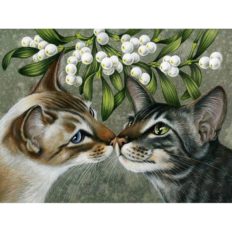 Nuovo 5D Pittura Diamante Fai da Te Gatto Fiore Ricamo Diamante Animale Punto Croce Trapano Rotondo Completo Decorazione Casa Arte Manuale Regalo
