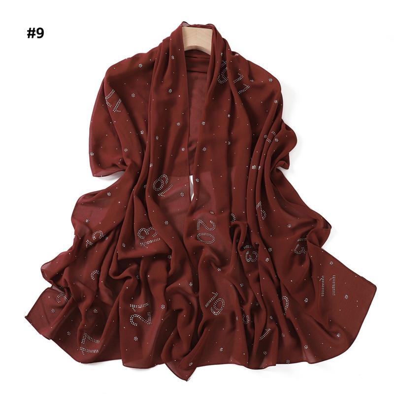 Rhinestone Arabic Numerals Beads Bubble Chiffon Hijab Shawls Women Wrap Elastic Muslim Full Cover Islam Foulards Bonnet Headband