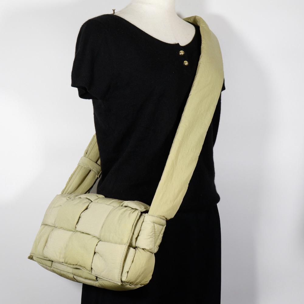 BOTTEGAVENETA Padded Tech Cassette Shoulder Bag Maxi Intrecciato Khaki Nylon Unisex Used
