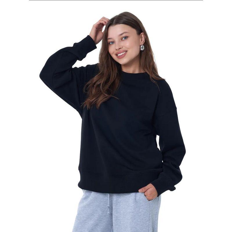

Fashion Style New Fashion Casual Loose Pure Color round Neck Long Sleeves Sweatshirt Loose round Neck Top Black (thin/thin) M