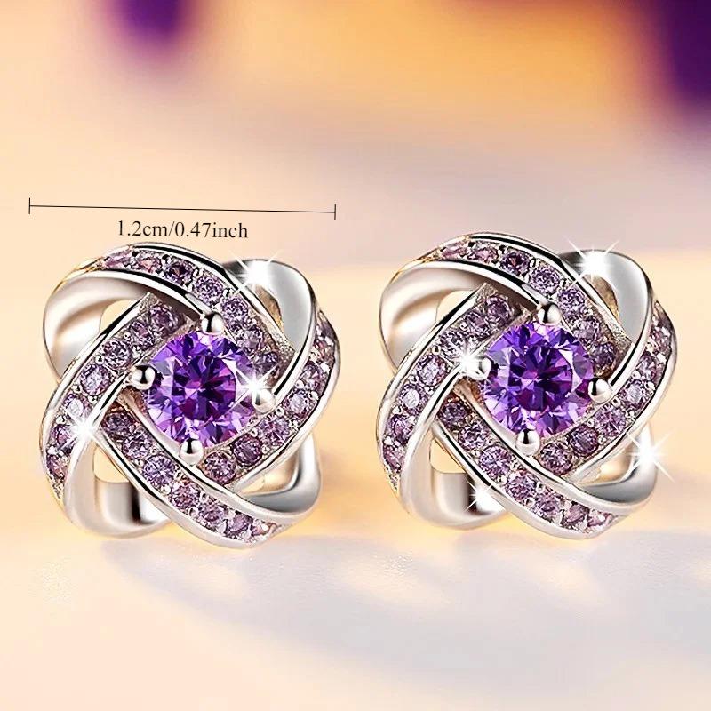 1 Pair, Stylish, Inlaid with Synthetic Zircon, Flower Stud Earrings