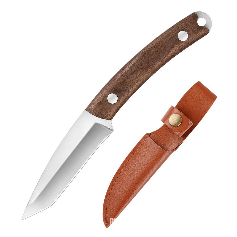 

Нож для фруктов из нержавеющей стали, кухонный портативный нож для нарезки фруктов, нож для обвалки мяса, деревянная ручка, нож для нарезки фруктов с ножнами