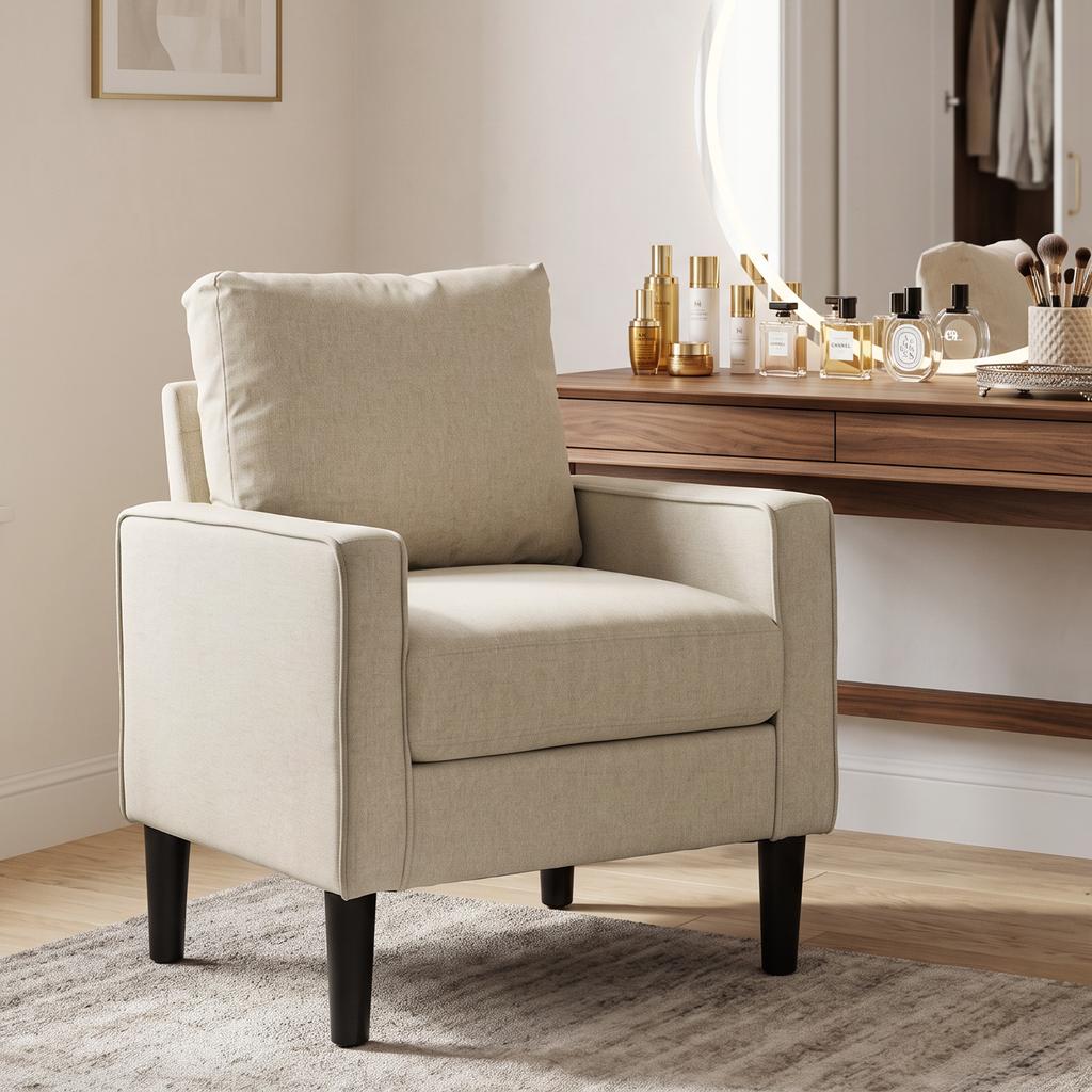 Accent Chair, Removable Pillow Linen Armchair with Comfy Spring Cushion for Living Room, Bedroom, Study, Cream