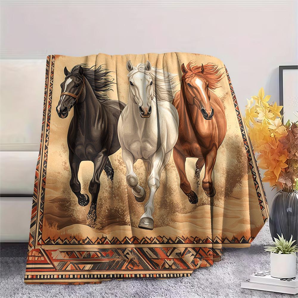 Horse Print Flannel Blanket, High Quality Comfortable for All Seasons, Home Decor, Warmth and Comfort, Perfect for Christmas Gifts