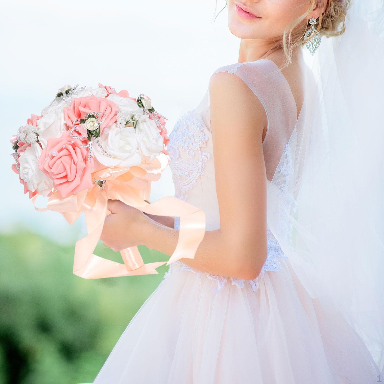 

Свадебный букет для бросания с искусственным цветком розы для центральных элементов и церемонии розовый