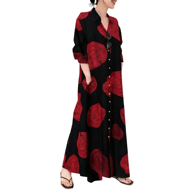 Muslims Maxi Dress Elegant Long Sleeve Floral Printed Middle East Dubai Arabic Moroccan Kaftan Robes for Womens Girls