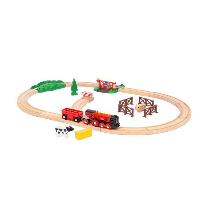 BRIO World - 36029 - Circuit Campagne Locomotive à piles - Coffret de 24 pièces avec animaux - Circuit de train en bois - Dès 3 ans