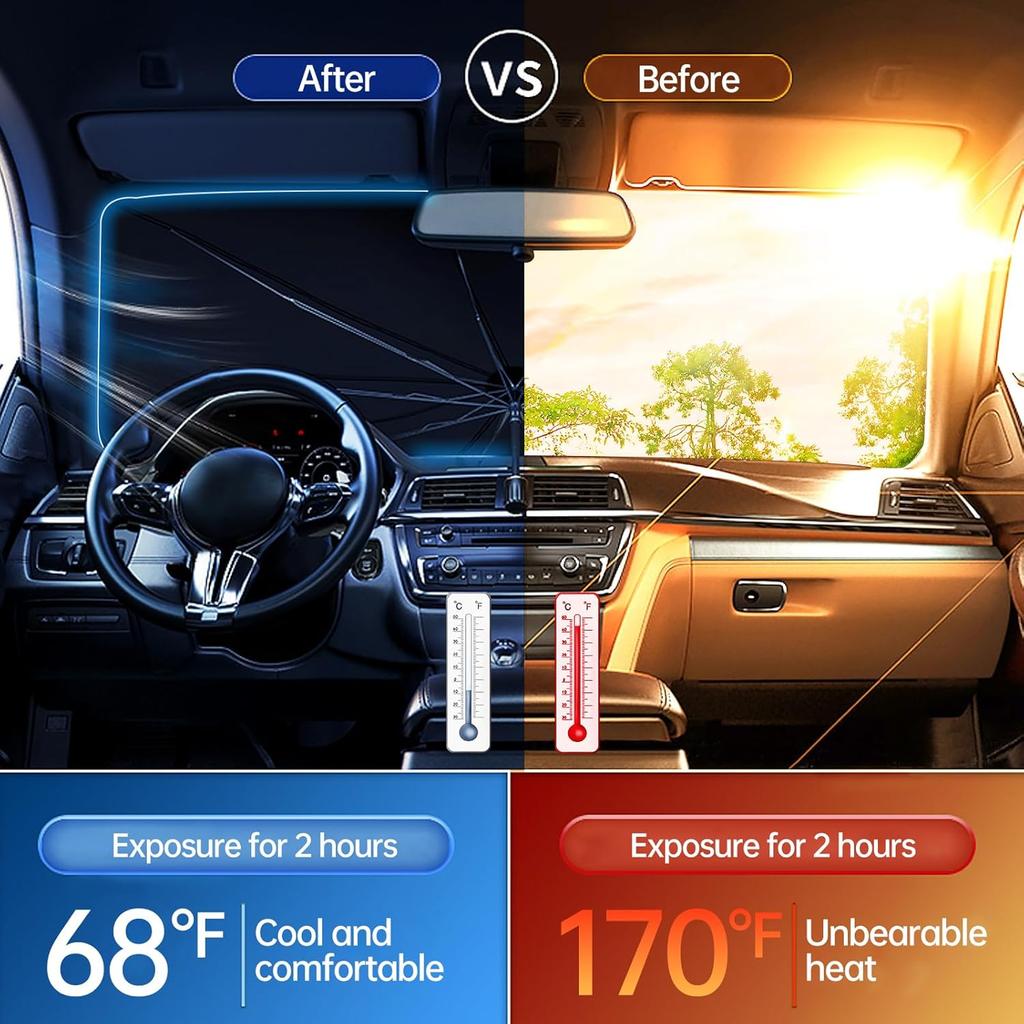 2025 Windshield Sun Shade Umbrella, Foldable Car Umbrella Sunshade With UV Block Car Front Window (Heat Ulation Protection) For Auto Windshield