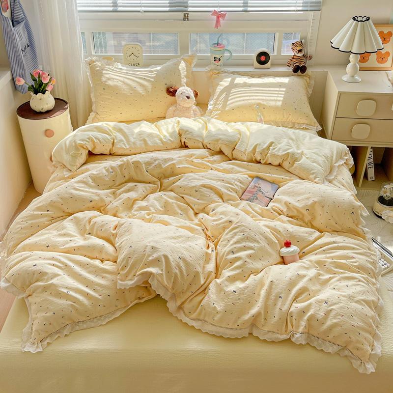 

Cute INS Princess Bedding Set New Soft Cotton Lace Bed Flat Sheet Twin Queen Size Duvet Set Pillowcase Bed Linens Set Girls 150x200 4pcs