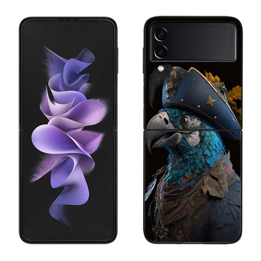 Macaw Pirate Phone Case For Samsung Z Flip 7 6 5G Galaxy Z Flip 5 4 3 Black Hard Cell Cover Luxury PC Shell Coque
