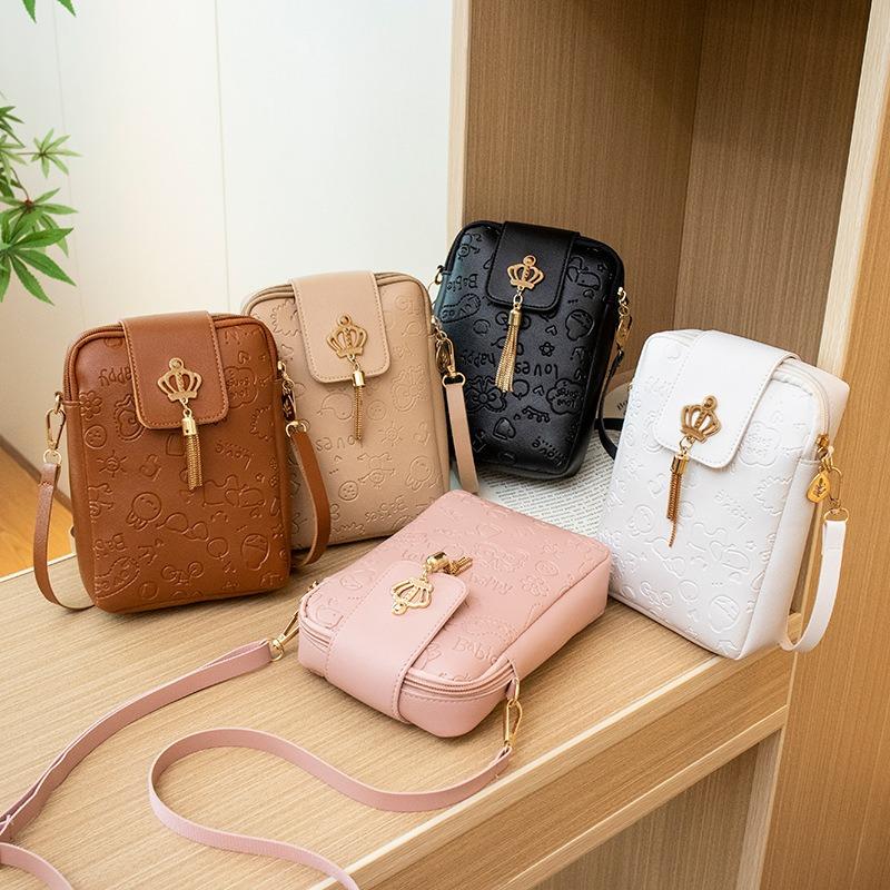 Fresh and Sweet Mobile Phone Bag G Bag Women's Casual Simple Embossed Messenger Bag