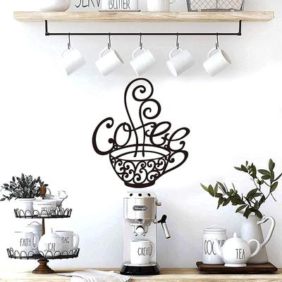 Vintage Coffee Scroll Metal Wall Art – Cup Design for Kitchen & Restaurant, Iron Crafts Wall Sticker, Stylish Silhouette Artwork