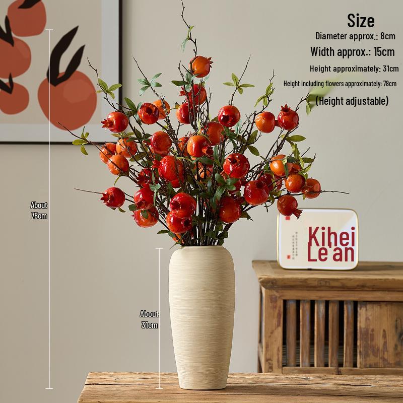 Chinese-Style Persimmon and Pomegranate Flower Arrangement for Living Room or Dining Table