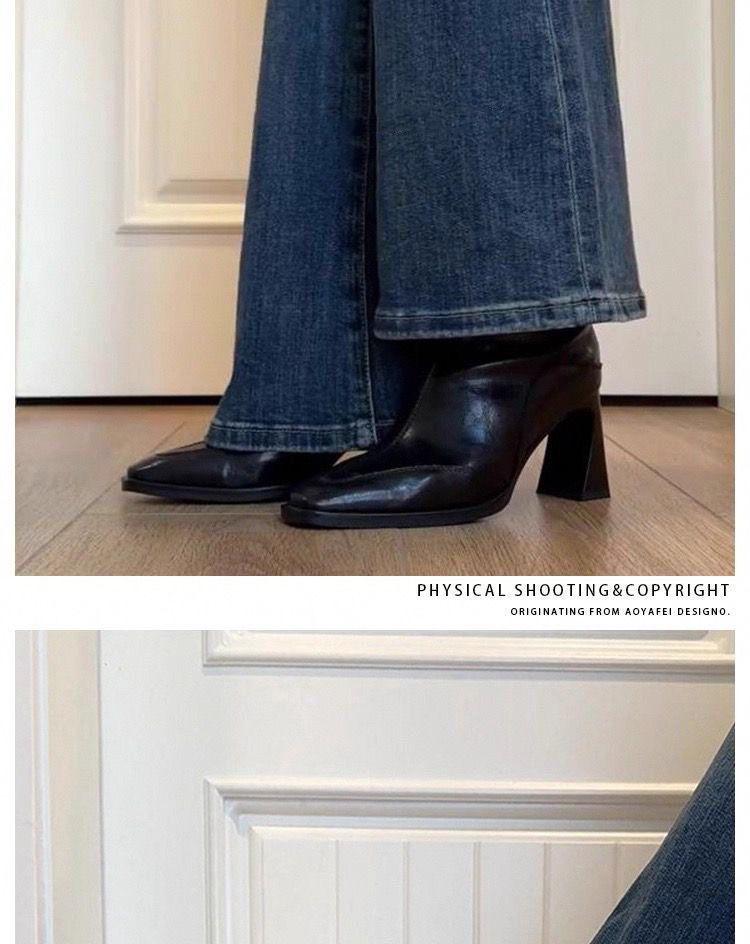 French Retro Square Toe Chunky Heel Ankle Boots for Women - Autumn Winter Versatile Slim Fit In Brown Black.