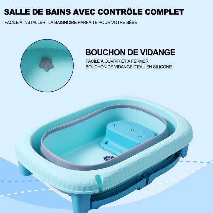 Grande baignoire pliable ultra compact kikido, baignoire enfant en plastique avec bouchon de vidange, pieds pliable-bleu