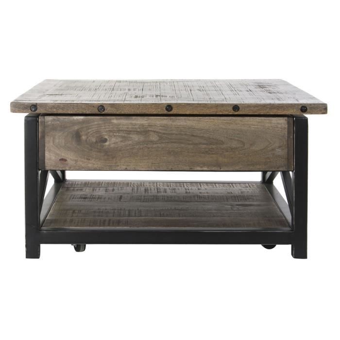 Table d'appoint - Vintage - Bois de manguier - Noir et brun foncé - 116 cm