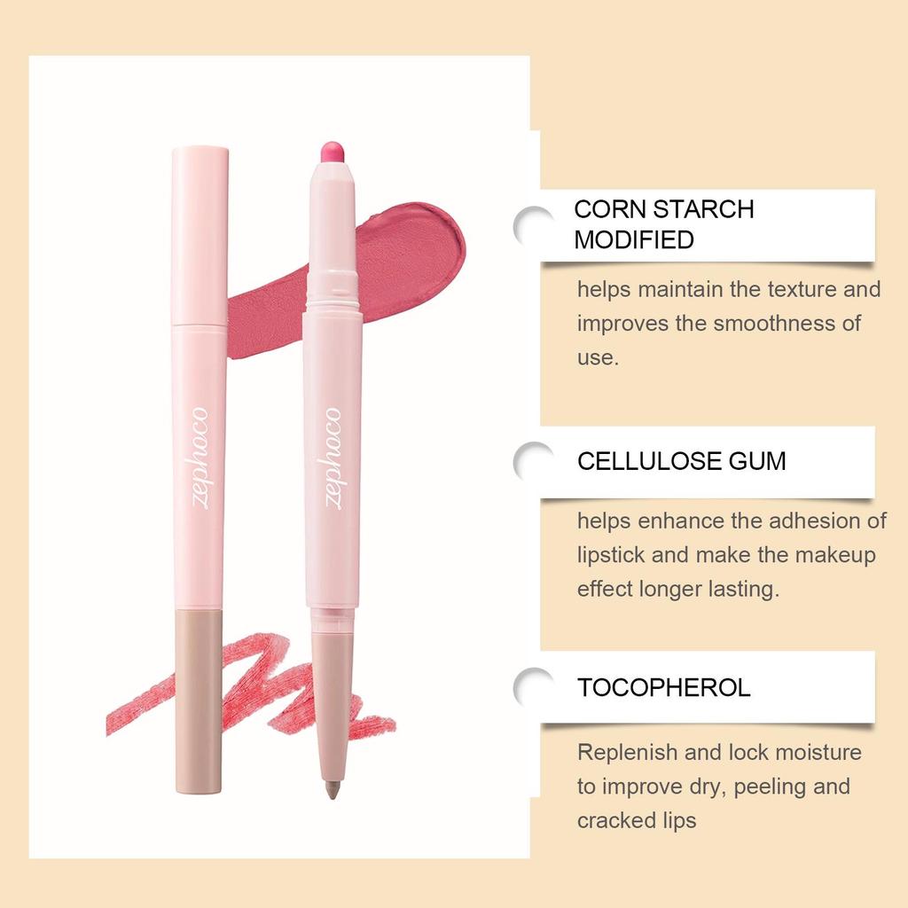 Zephoco Rose Pink Double-Ended Lip Liner & Concealer Stick for Natural Makeup - Smooth, Girlish Pink Pencil