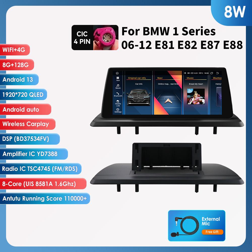 OSSURET Autorádio s Androidem 13 a Carplay pro BMW řady 1 E81 E82 E87 E88 CCC CIC bez obrazovky, multimediální systém 10,25" s GPS navigací, stereo