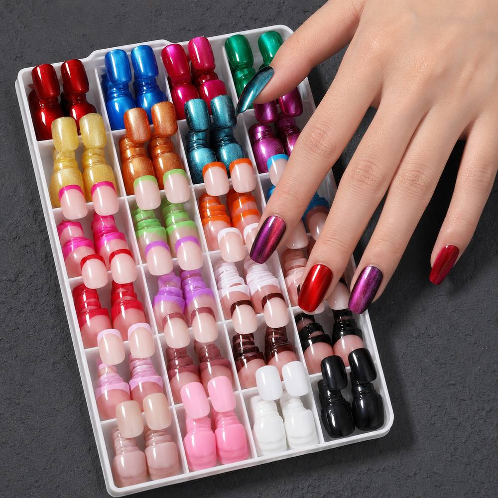 288Pcs Chic French Cat Eye Press On Nail 24 Different Colors French Cat Eye Fake Nail Office Appropriate Cat Eye False Nail