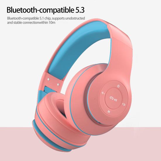 1 Set Wireless Headset Bluetooth-compatible 5.1 Heavy Bass Ergonomics Design Stereo Surround Clashing Color 90 Degrees Foldable Storage Wireless