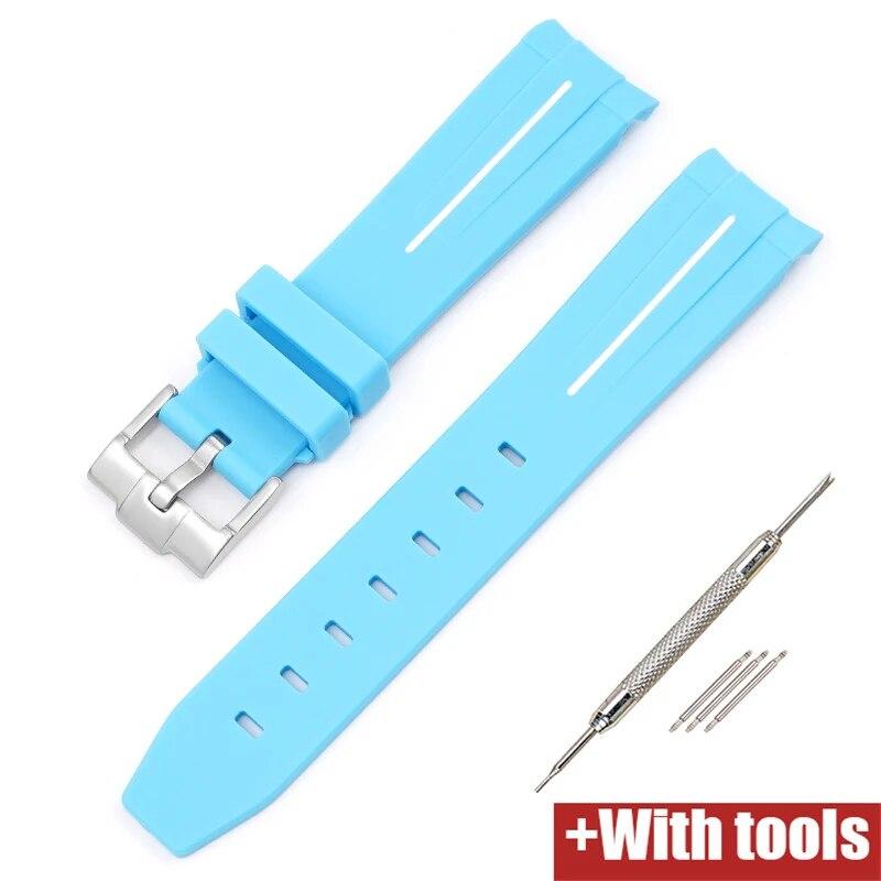 20/21/22mm Curved End Rubber Strap for Rolex Stainless Steel Buckle Men Women Sport Waterproof TPU Replacement Bracelet Band