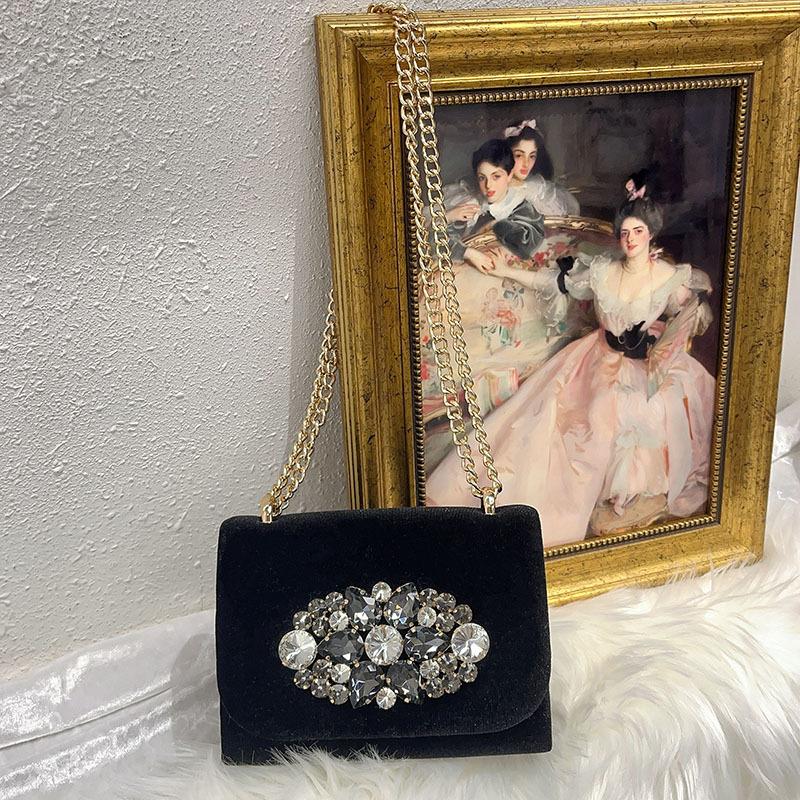 

High Quality Luxury Velvet Handbag Glitter Rhinestones Diamond Evening Bag Clutch Purse For Wedding Party Shoulder Crossbody Bag чёрный