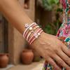 Dainty Floral Imitation Pearl Chain Bracelet Set for Women Dopamine Flower Bow Beaded Stretchy Bracelets Summer Jewelry Gift