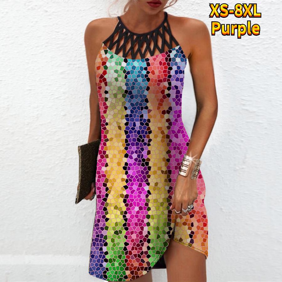 Letní móda Sexy šaty bez rukávů Měkké Ležérní 3D Různobarevná textura Potisk Šaty Bez rukávů Svázané šaty Letní podvazkové šaty
