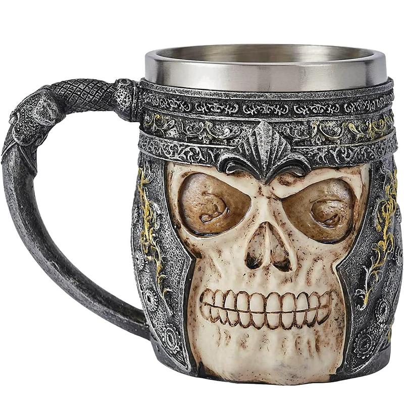 1Piece Halloween Skull Coffee Mug Stainless Steel Skull Cool Coffee Mugs 3D Design Cocktail Beer Mugs with Handle YY018 401-500ml