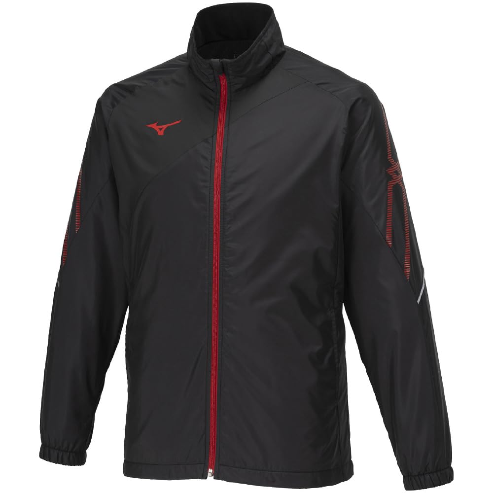 Mizuno Breath Thermo Lined Warmer and Training Size L MC-LINE Jacket, Moisture-Wicking Heat-Generating, Wear, 32MEA631, Black/Chinese Red,
