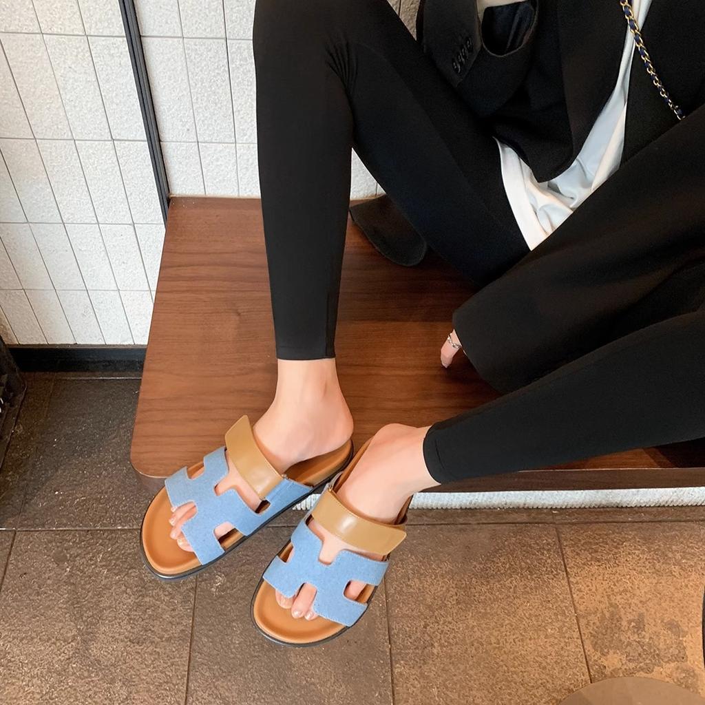 Sommer neue Axige zweiter Onkel Hausschuhe im gleichen Stil, Damen tragen echtes Leder dicke Sohle Klettverschluss coole Hausschuhe