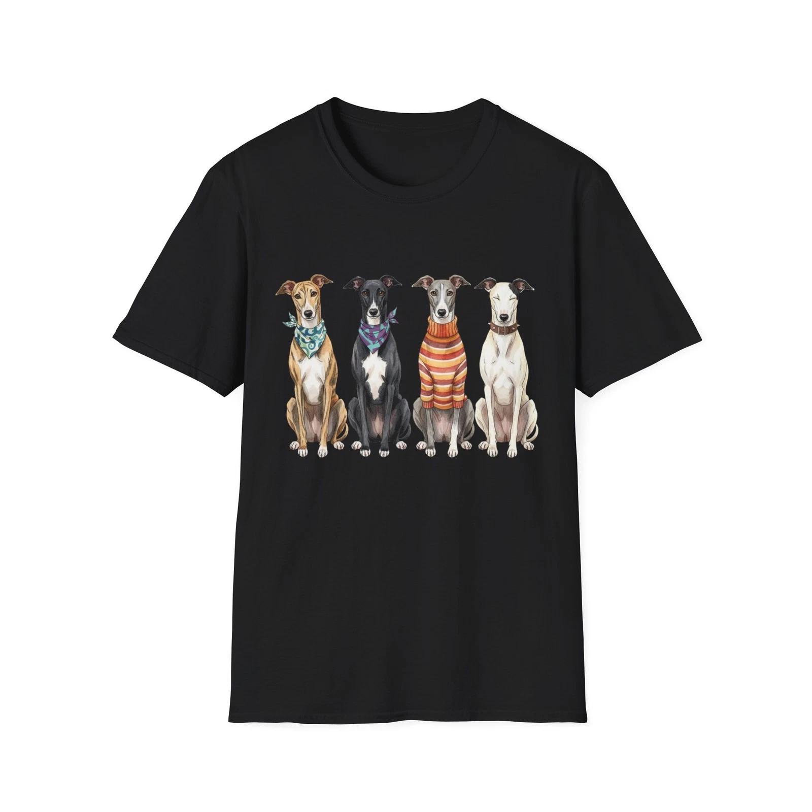 Greyhound Dogs Watercolor Vintage Black Tee Cute Dog Graphic T-Shirt S