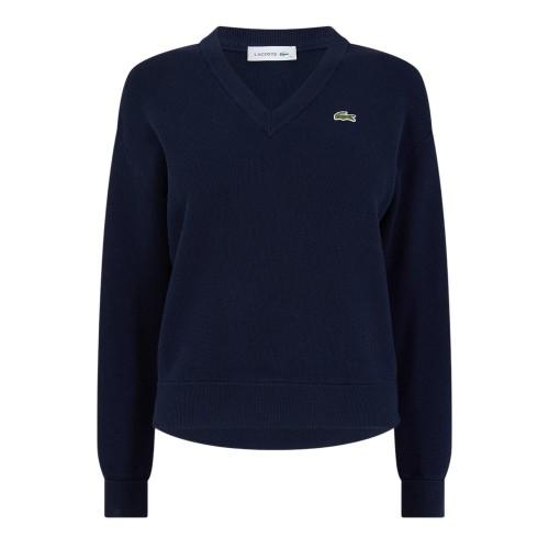 Lacoste Womens/Ladies Ribbed V Neck Regular Sweater Top