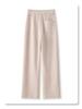 Women's 2024 Apricot Wool Blend High-Waisted Straight-Leg Cropped Pants - Casual, Loose, and Slimming for Autumn/Winter.