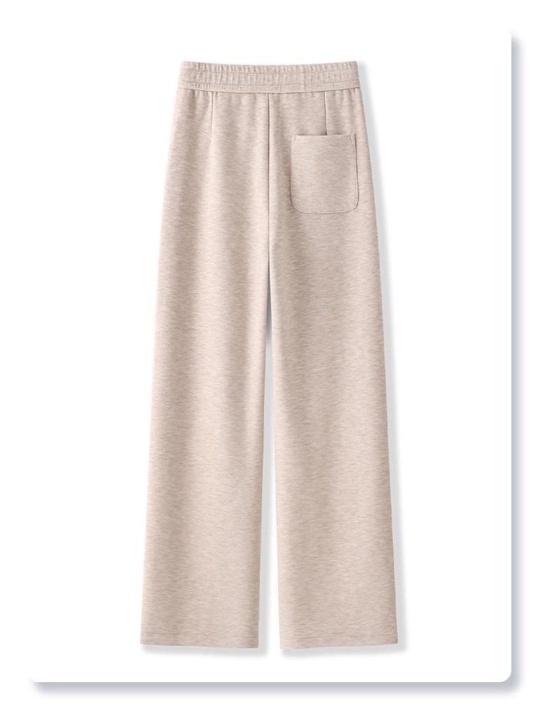 Women's 2024 Apricot Wool Blend High-Waisted Straight-Leg Cropped Pants - Casual, Loose, and Slimming for Autumn/Winter.