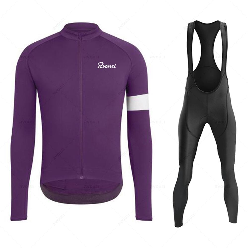 New Rvouei Profession Team Spring Long Sleeve Cycling Jersey Set Men Bicycle Clothes MTB Bike Jersey Bib Pants Kit Ropa Ciclismo