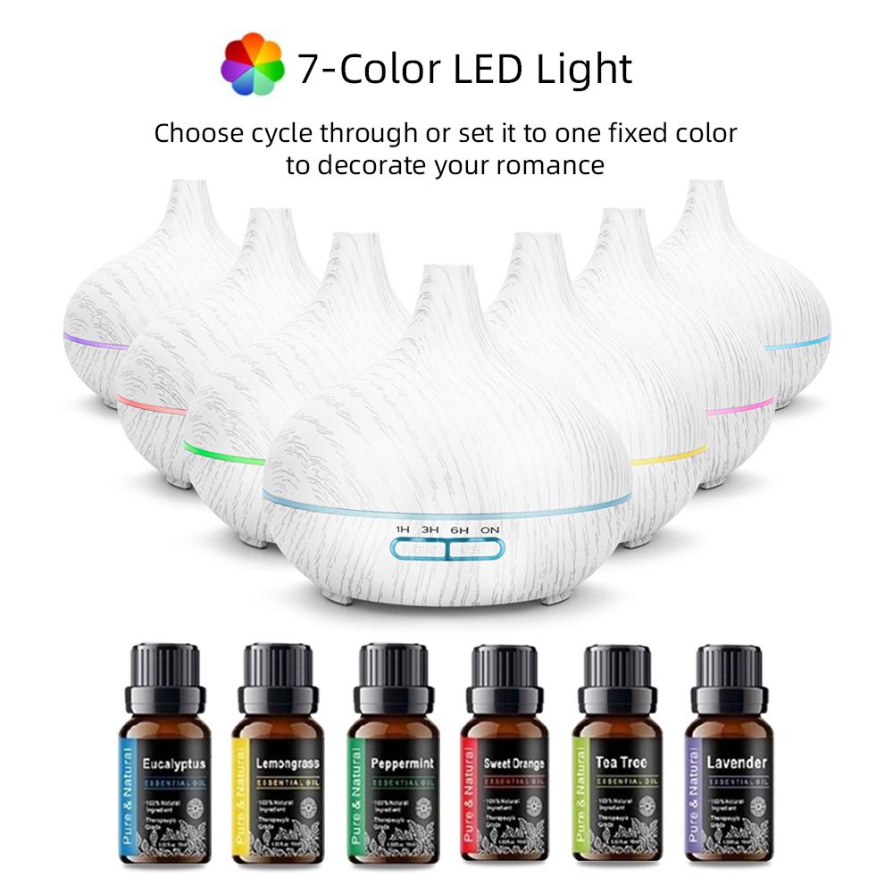 

Диффузор для дома 550 мл Деревянный диффузор Ультразвуковой увлажнитель с 6 эфирными маслами Автоотключение Пульт для релаксации