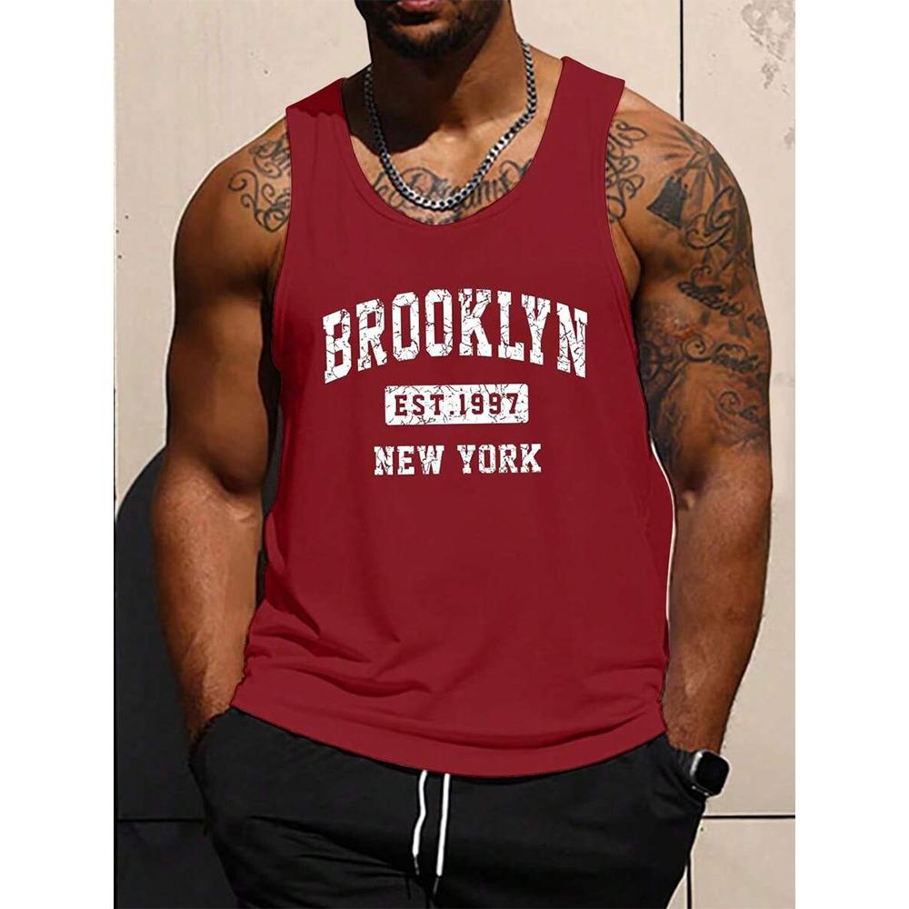 2025 Neues 3D-Buchstaben-Print Herren-Tanktop Outdoor-Sport Herren-Fitness-Tanktop Sommer Alltagsmode Herren-Ärmelloses T-Shirt 4XL brown