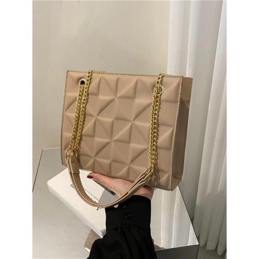 Niche Fashion Checkered Chain Women's Bag French Casual Shoulder Crossbody Bag ins Style Simple Underarm Bag PU Material