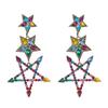 Women's Drop Alloy Strar Hollow Inlaid Color Crystal Geometric Creative Temperament High Quality Earrings