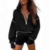 Women's Hooded Long Sleeve Half Zip Cropped Sweatshirt - Casual Autumn Winter Fashion 2026