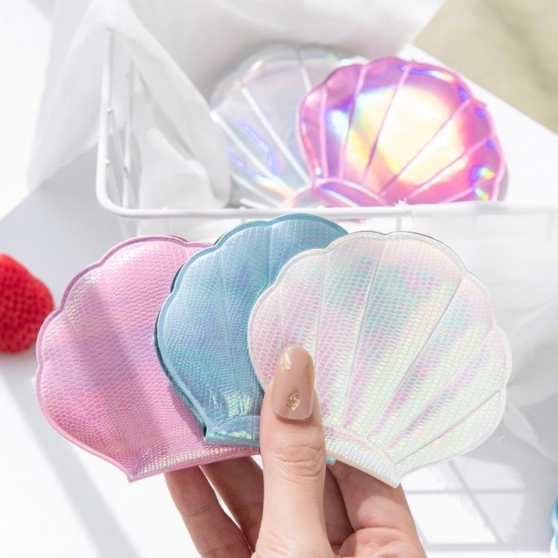 Mermaid Heart Glitter Double-sided Compact Mirror with Colorful Shell Design
