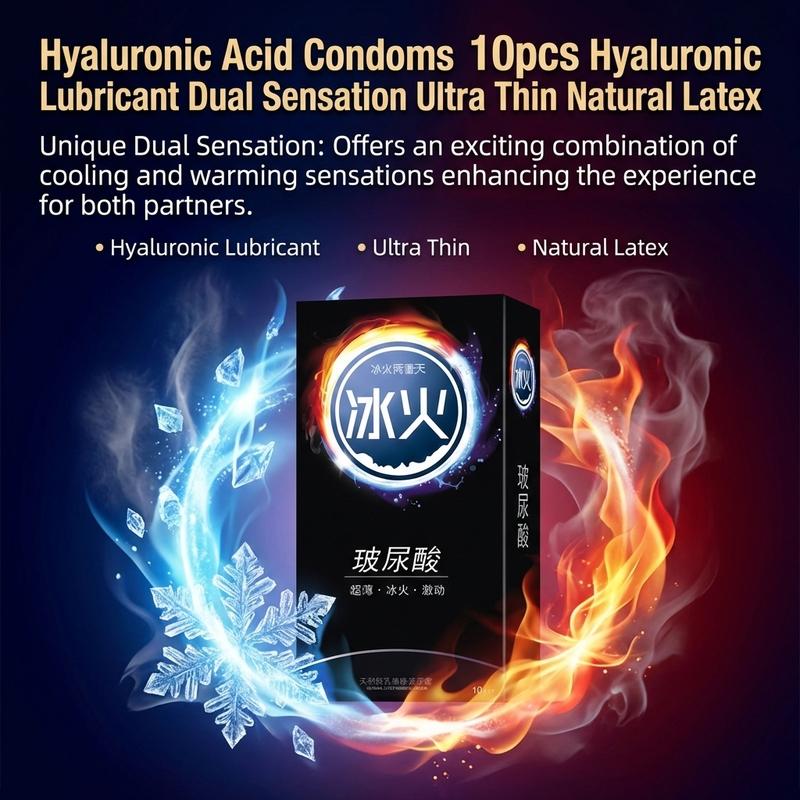 Hyaluronic Acid Ice Fire Condoms 10 Pcs Pack Ultra Thin Natural Latex With Dual Stimulation Design For Enhanced Intimacy